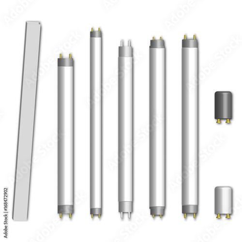 Set of fluorescent lamps, vector illustration.