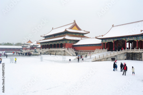 The Forbidden City after a heavy snow,Beijing,China.