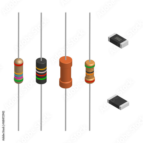 Set of different resistors in 3D, vector illustration.