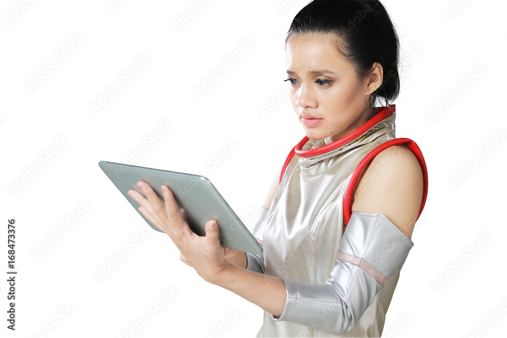 Asian woman using a digital tablet Asian woman using a digital tablet