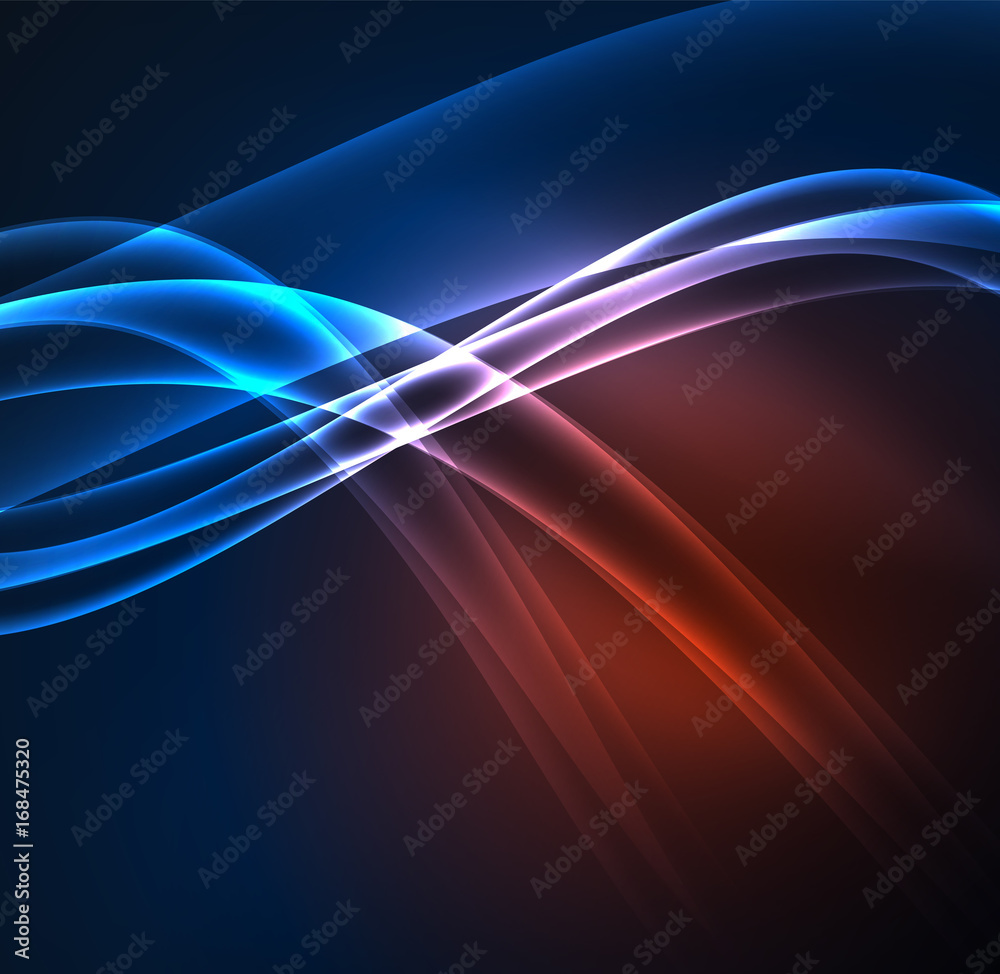Naklejka premium Energy lines, glowing waves in the dark, vector abstract background