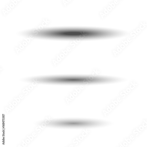 Shadow oval set. Gray soft shadows, isolated on white background. Transparent graphic design. Template realistic shadows for decoration, frame, tab, empty blank, banner. Vector illustration
