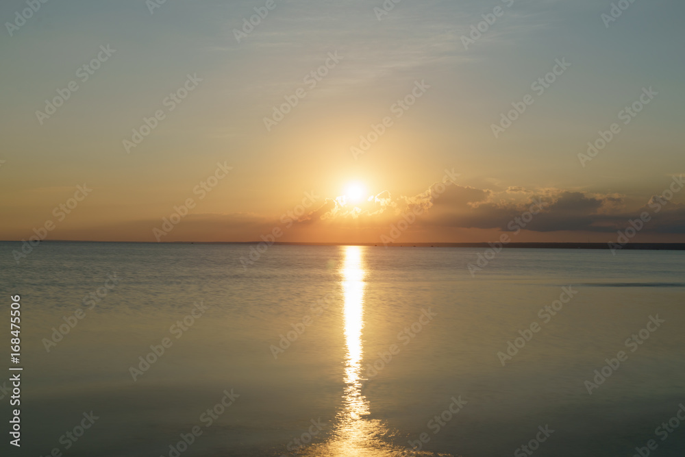 peaceful sunset over baltic sea in summer evening