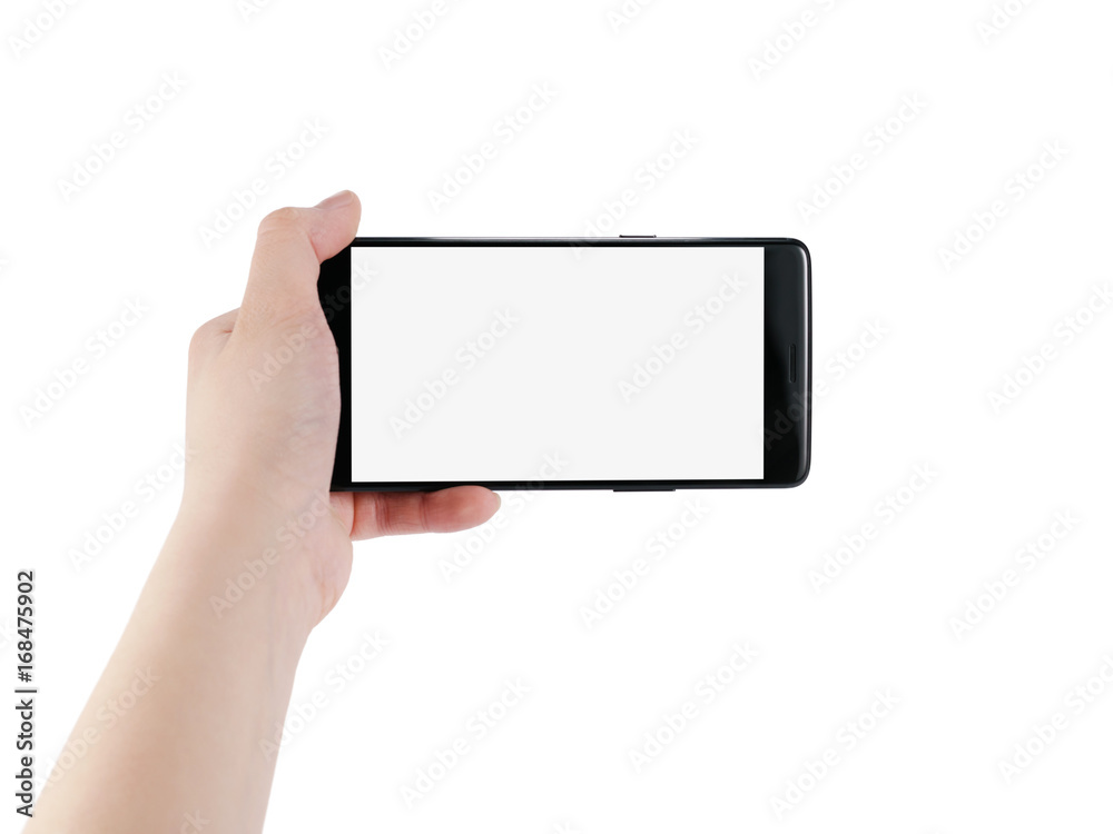 female teen left hand holding smartphone isolated on white female teen left hand holding smartphone isolated on white