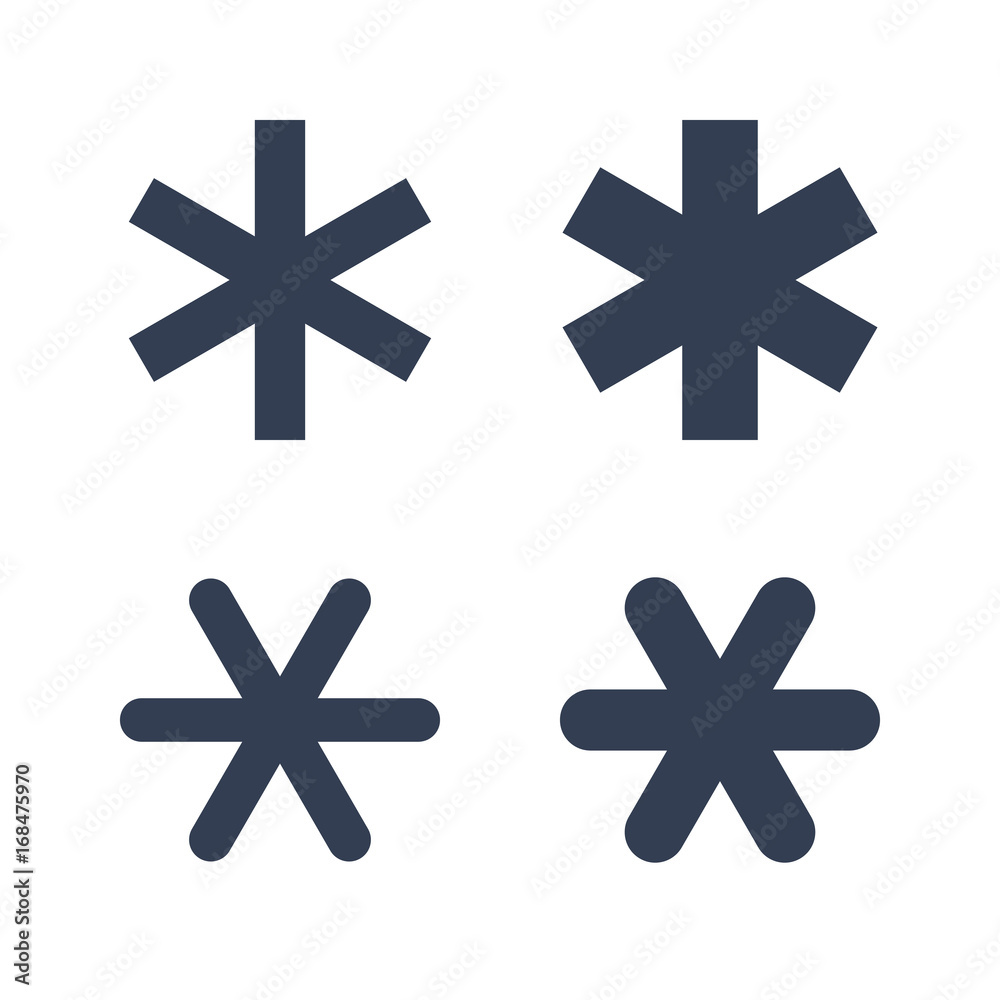 Fototapeta premium Snowflakes signs set. Black snowflake icons isolated on white background. Snow flake silhouettes. Symbol of snow, holiday, cold weather, frost. Winter design element Vector illustration