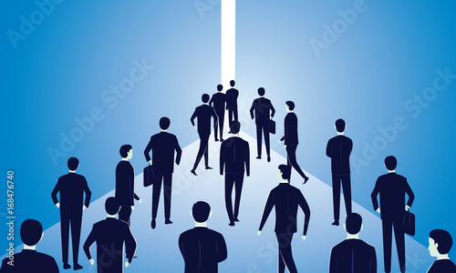 Hope Concept. Business People Walks Forward To Bright Light