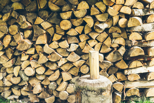 Axe with wooden handle photo