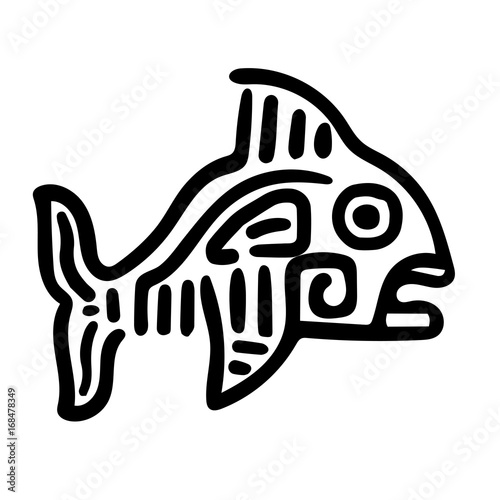 Mayan art animals vector. Fish with open mouth