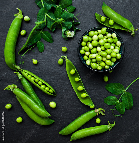 green peas on a stone background