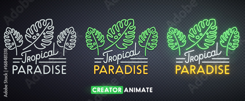 Tropical Paradise neon sign. Creator animate. Isolated logo.