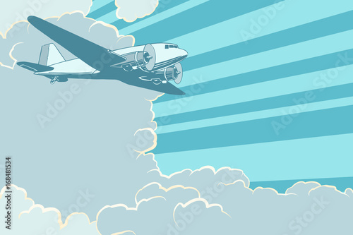 Air transport is flying in the sky plane, retro style