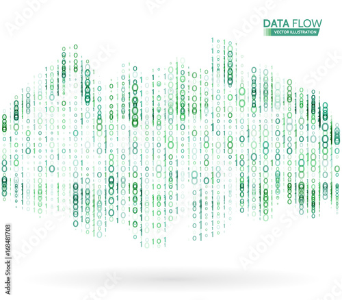 Abstract data flow background with binary code. Dynamic waves technology concept.  Vector illustration information stream.