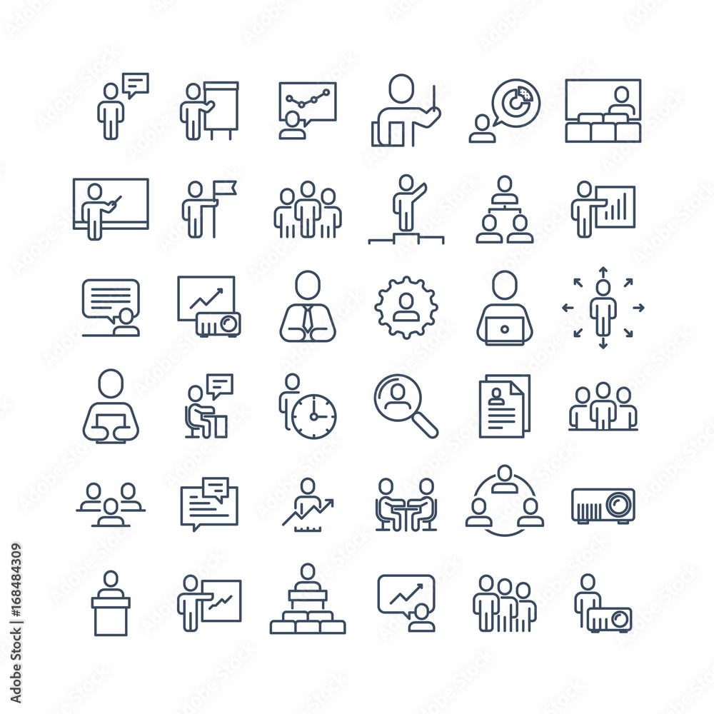 Simple Set of Business People Related Vector Line Icons. Contains such Icons as One-on-One Meeting, Workplace, Business Communication, Team Structure and more. Simple Set of Business People Related Vector Line Icons. Contains such Icons as One-on-One Meeting, Workplace, Business Communication, Team Structure and more.