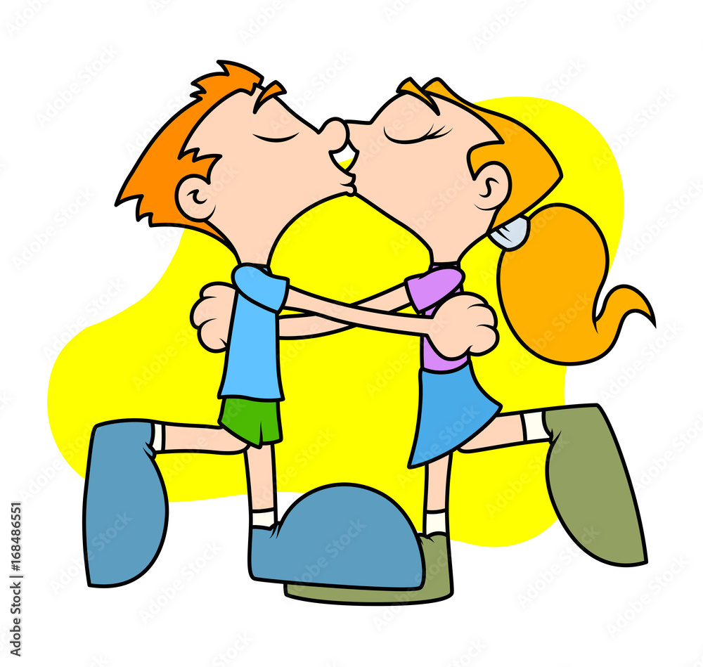 Funny Cartoon Couple Kissing Vector Illustration Stock Vector | Adobe Stock