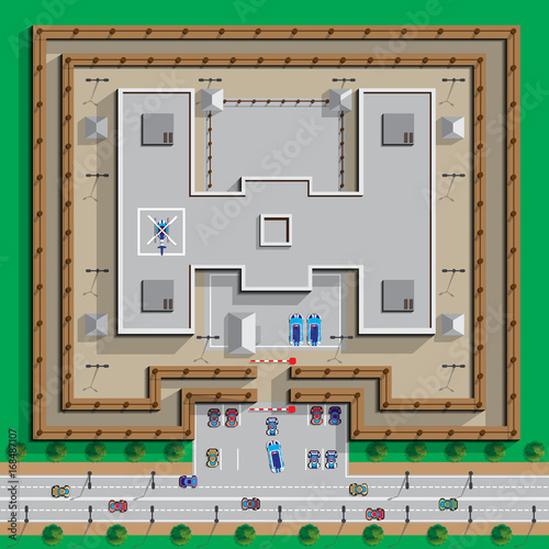 Prison Jail Penitentiary Building. View from above. Vector illustration.