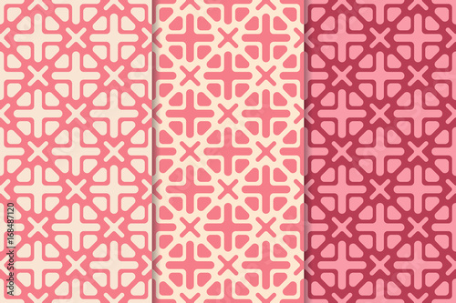 Red and pink set of abstract seamless patterns