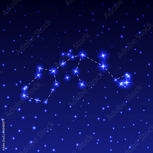 The constellation of Aquarius in the night starry sky. Vector illustration of the concept of astronomy.