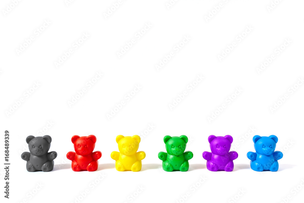 Plastikbären in den Farben der politischen Parteien Deutschlands,  freigestellt vor weißem Hintergrund Stock Photo | Adobe Stock