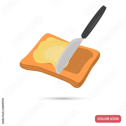 Knife smearing butter on toast color icon for web and mobile design