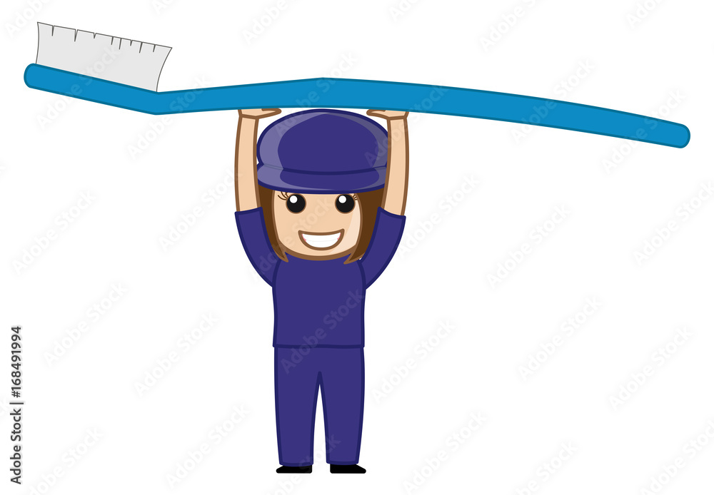 Happy Girl Holding a Big Toothbrush Vector Happy Girl Holding a Big Toothbrush Vector
