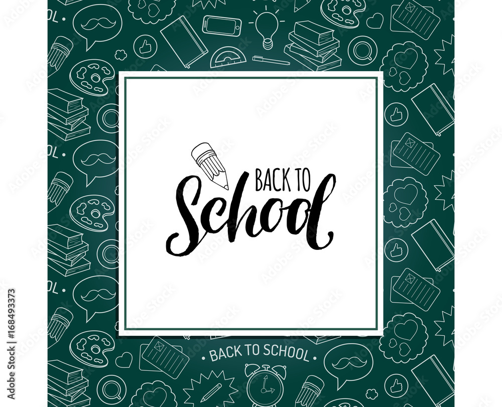 Back To School poster with pencil drawing. Vector hand lettering in frame. Knowledge day design concept. Back To School poster with pencil drawing. Vector hand lettering in frame. Knowledge day design concept.