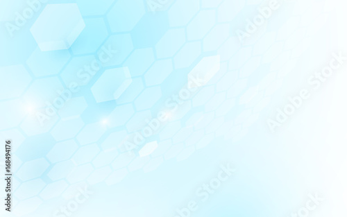 Abstract perspective hexagonal shape on blue and white background