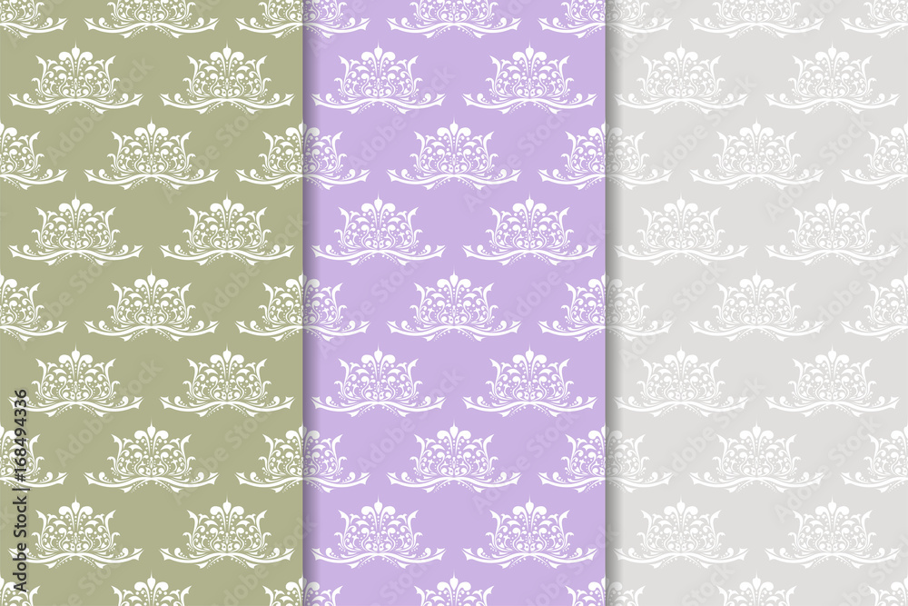 Set of floral ornament. Vertical seamless patterns