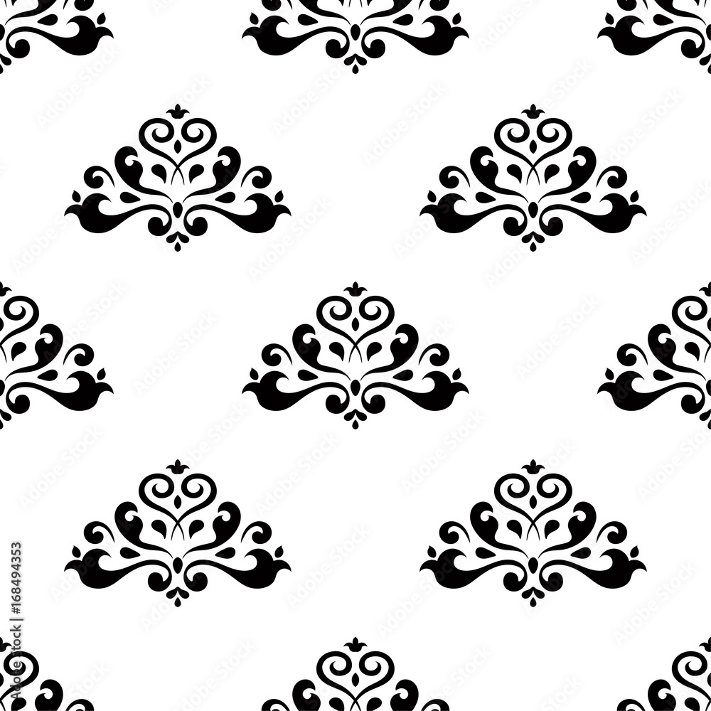 Black ornaments on white seamless background