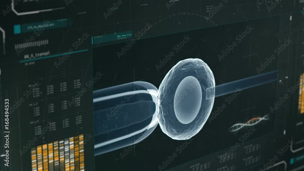 Artificial insemination procedure on screen, cell injected with donor ...