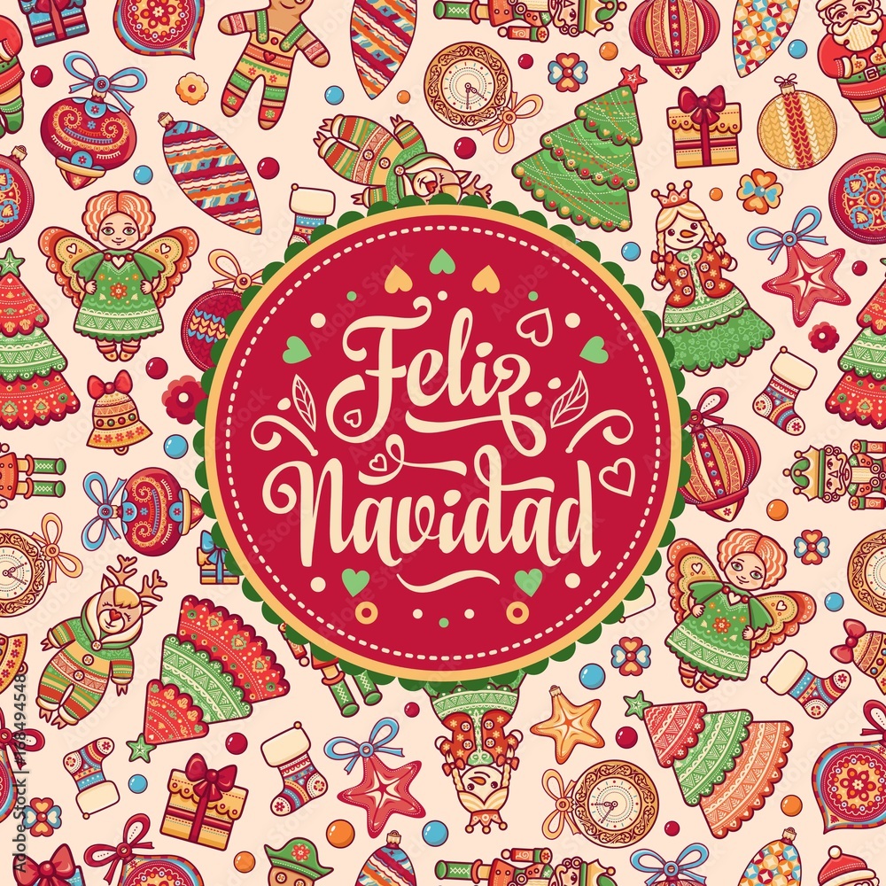 Fototapeta premium Feliz navidad. Xmas card on Spanish language.
