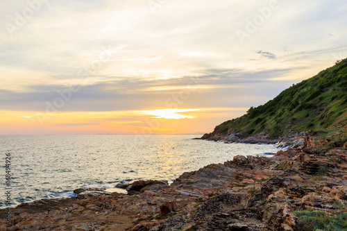 Mountain the sea beach landscape with sunset at Khao Laem Ya National Park Rayong  Thailand