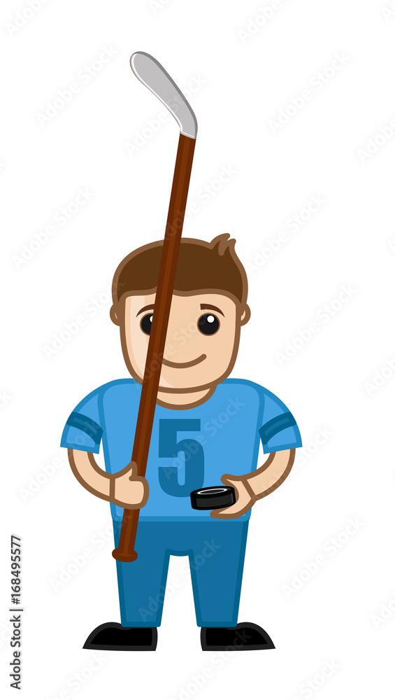 Player Standing with Ice Hockey and Ball Player Standing with Ice Hockey and Ball