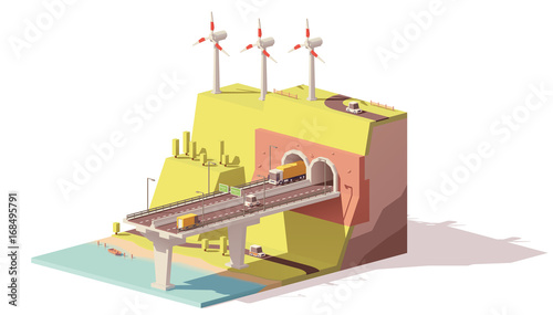 Fototapeta Naklejka Na Ścianę i Meble -  Vector low poly highway and wind farm