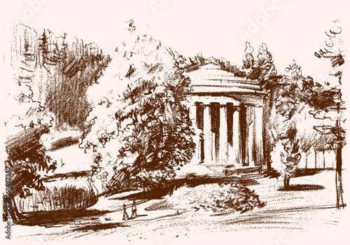 Tableau sur toile Landscape of a suburban park with an architectural rotunda