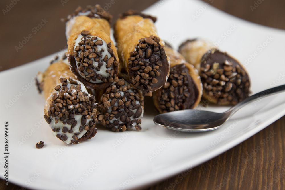 Sicilian Cannoli on white Flat Sicilian Cannoli on white Flat