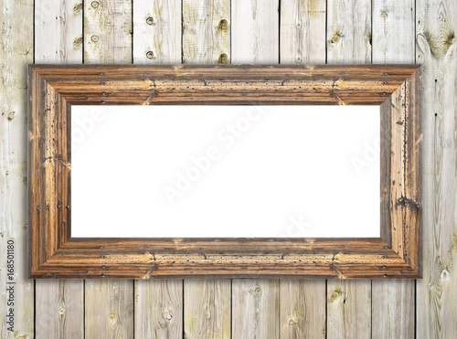 Old wooden frame on wooden background