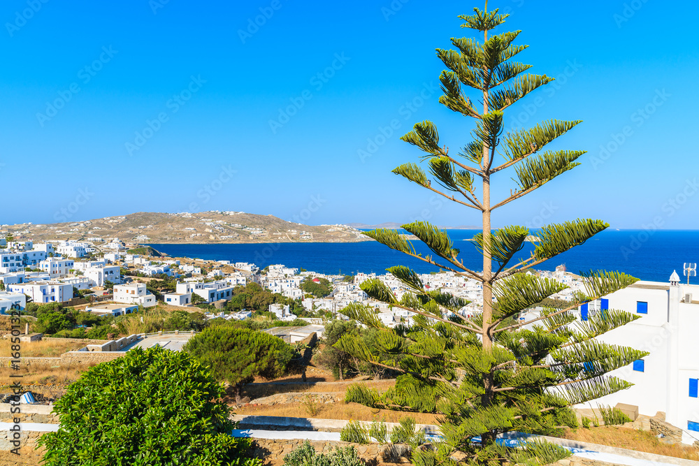 Fototapeta premium View of Mykonos island coast with white houses, Greece