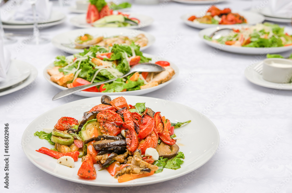 Salad with grilled vegetable in restaurant