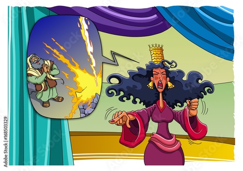 Wicked Queen Jezebel orders to seize and execute the prophet Elijah photo