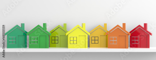 Energy efficiency and houses concept. 3d illustration photo