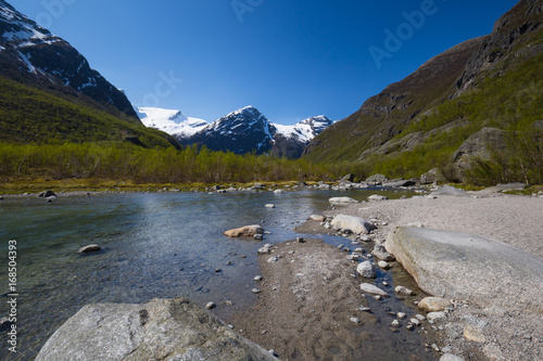 View from the hiking path leading to the Briksdalsbreen Glacier