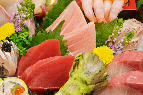Close up mixed sashimi, Japanese food