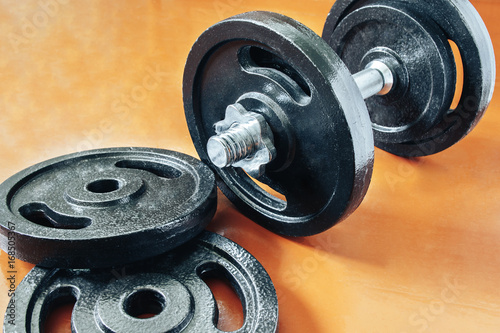 dumbbell lying on the floor of the training hall