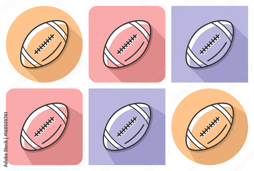 Outlined icon of american football with parallel and not parallel long shadows Outlined icon of american football with parallel and not parallel long shadows