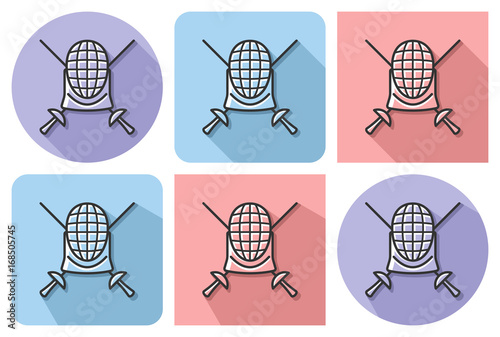 Outlined icon of swordplay with parallel and not parallel  long shadows