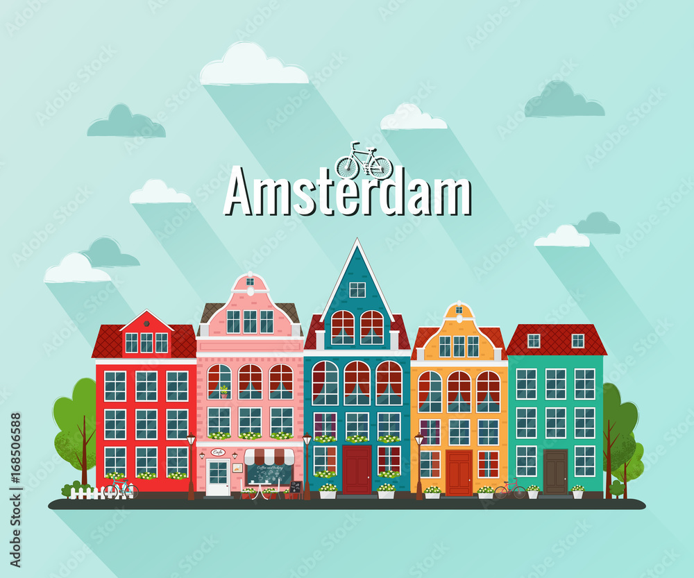 Vector illustration of Amsterdam. Old european city.