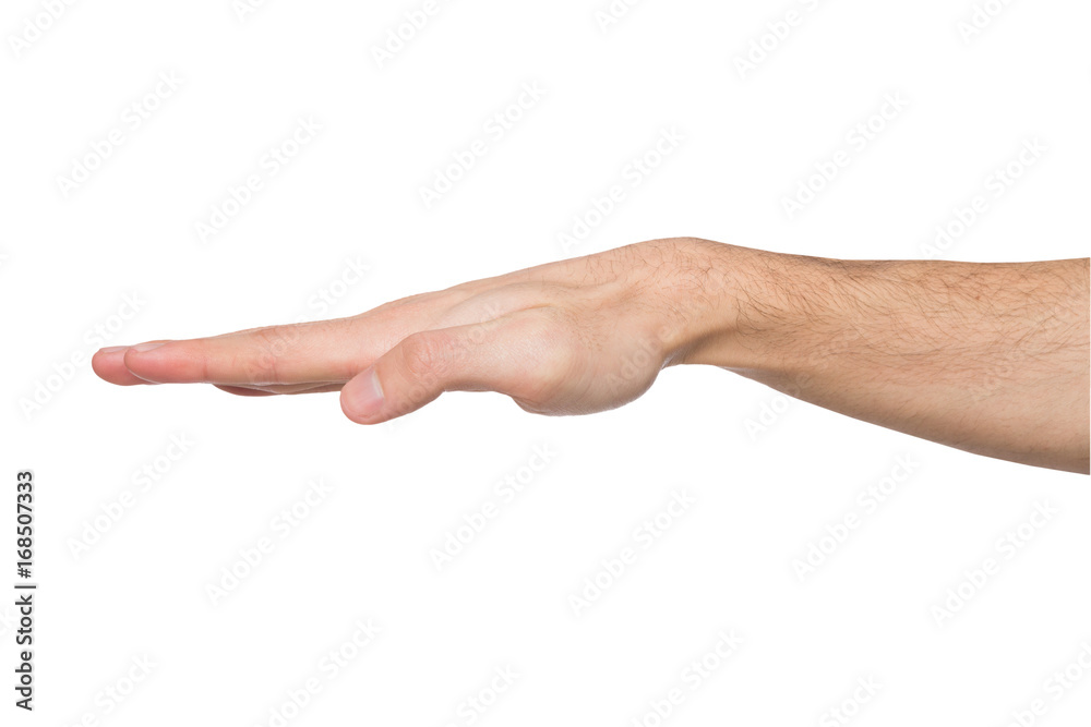 Man holding palm down isolated on white Man holding palm down isolated on white