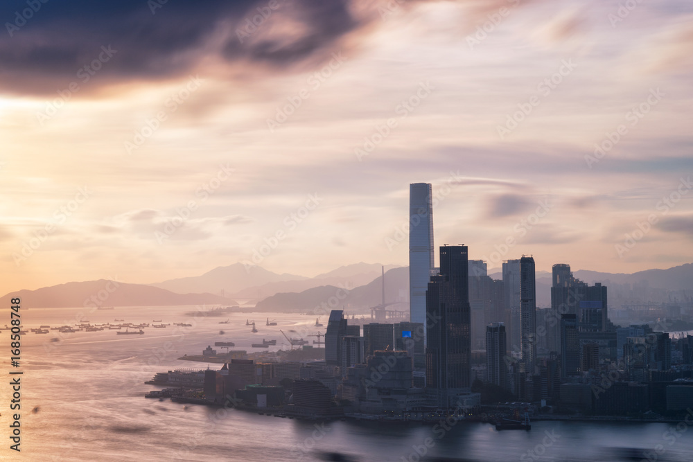 Hong Kong City skyline at sunset