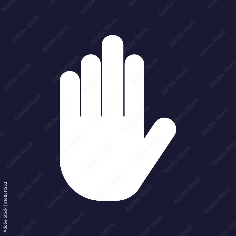Hand icon vector. White vector icon on dark blue background. Hand icon vector. White vector icon on dark blue background.