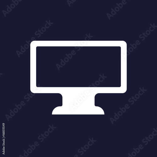 Vector image of monitor, TV set. White vector icon on dark blue background.